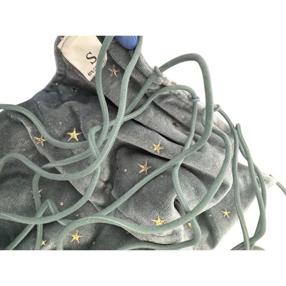 STAR Print Light Blue Velvet Crop Tank Top Size Small - Picture 4 of 6